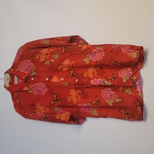 DAVINCI Mens Butterfly Floral Button Down Short Sleeve Top Small